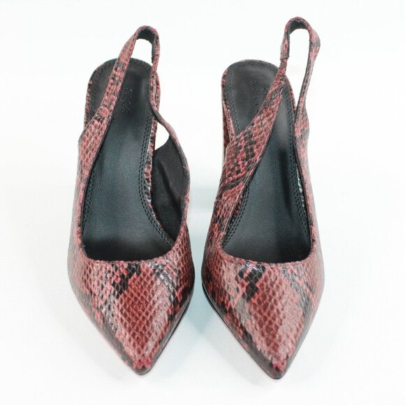 Asos Design Womens Sz 6 Faux Snakeskin Purple Slingback Block High Heels Pointed - Picture 3 of 11